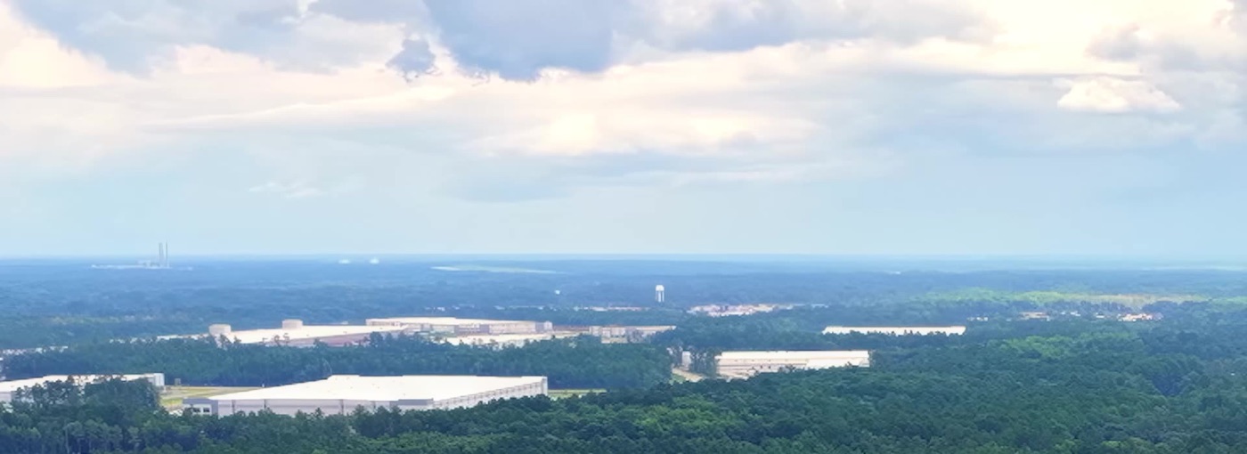 Effingham County forest toward nearby industry, near the Project Camellia site