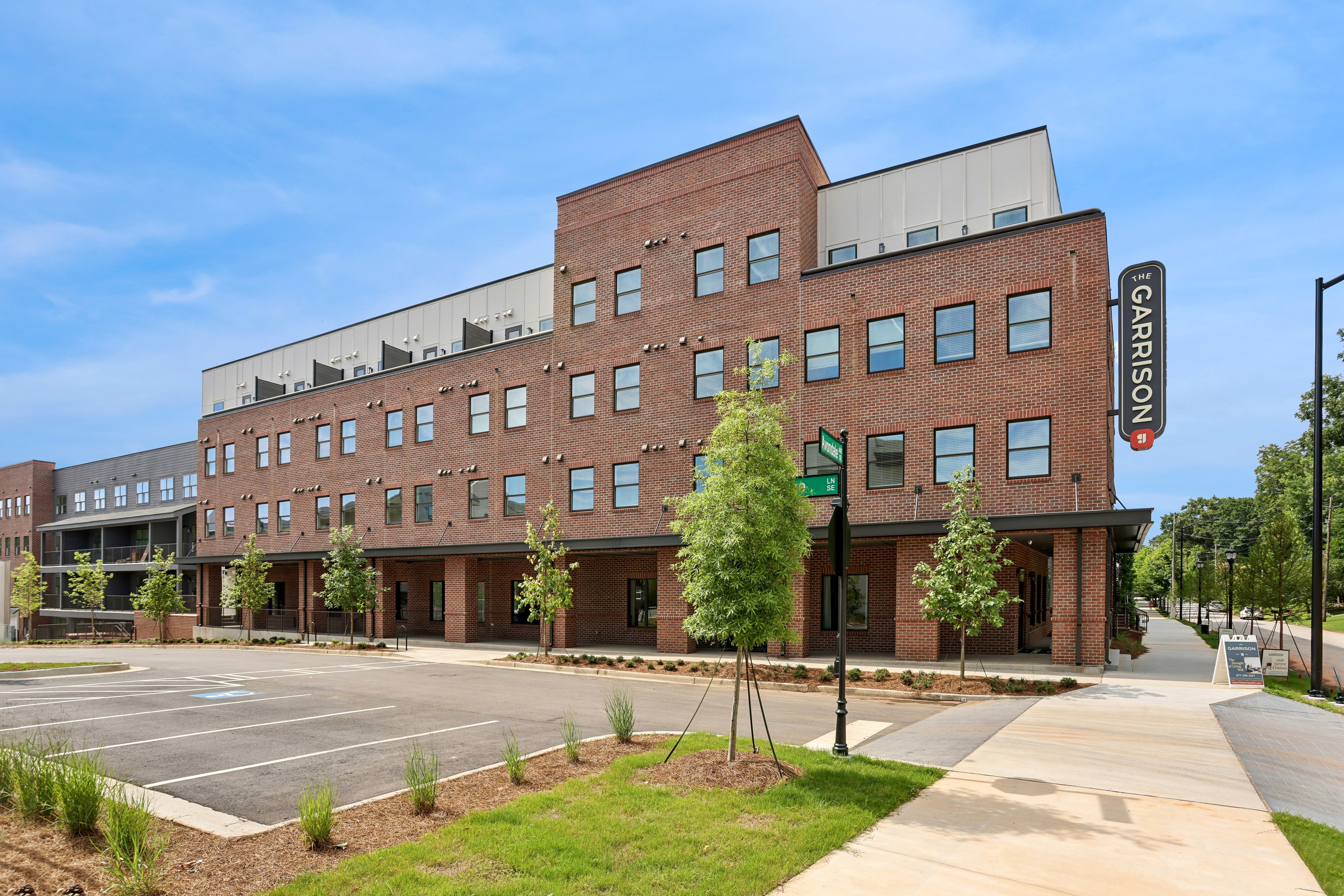 Facades—and a future retail space, per developers—for The Garrison project in Boulevard Heights.
