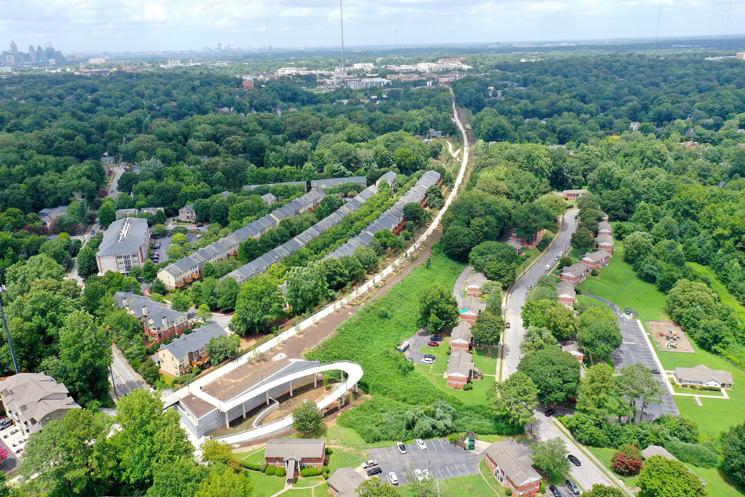 Trestletree Village South (bottom right) today in Ormewood Park, along the Beltline's new Southeast Trail section.